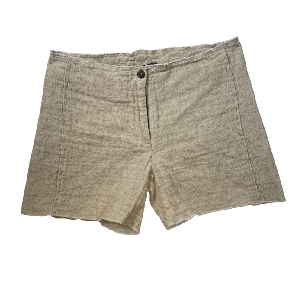 Joy Li Women's Linen Shorts Beige High Rise‎ Summer Resort Minimalist